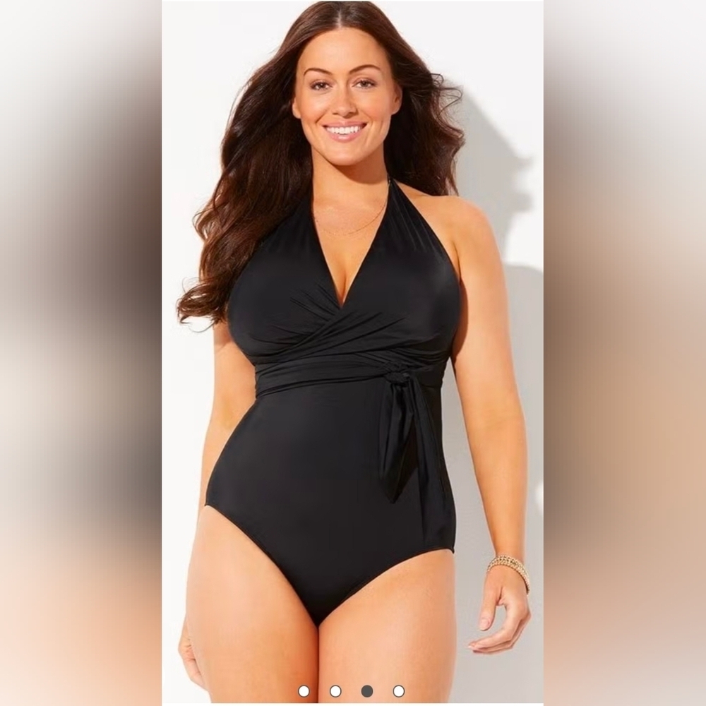 Swimsuit For All Faux Wrap Halter One Piece Swimsuit Flattering Beach Resortwear